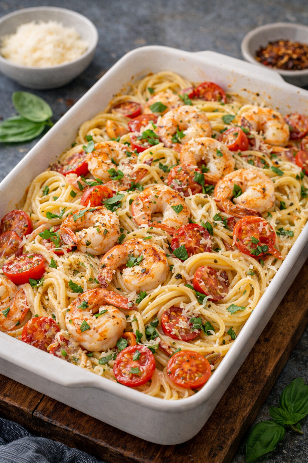 Romige pasta met garnalen